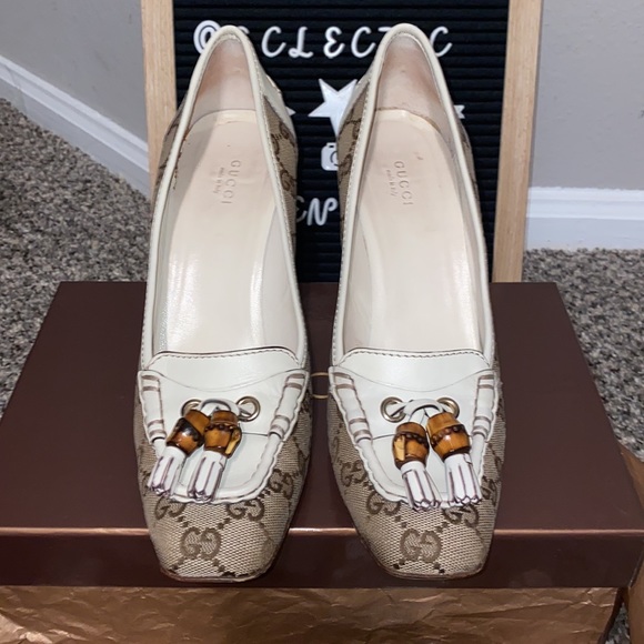 Gucci Monogram Canvas Lifford Tassel Loafer Heels